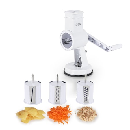 Commercial Chef Drum Grater + 3 Piece Blade Set Manual Shredder Cheese Grater Vegetable Nut Grinder CH1514